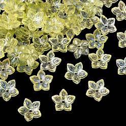 Бледно-Золотистый Двухцветная прозрачная крышка из стеклянной бусины, 5-лепестков цветка, с блеском порошок, бледно золотарник, 12x12.5x4 мм, отверстие : 1.5 мм