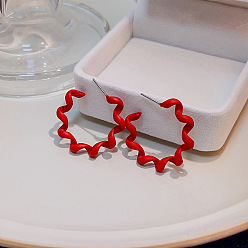 E0000-5 Red Twill Серьги-кольца С-образной формы с росписью макаронами в стиле ретро для женщин