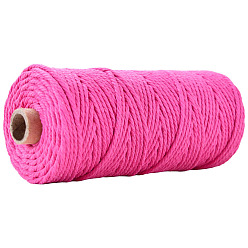 Fuchsia Cotton String Threads for Crafts Knitting Making, Fuchsia, 3mm, about 109.36 Yards(100m)/Roll