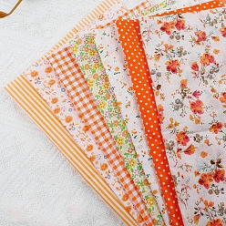 Dark Orange Cotton Fabric, for Patchwork, Sewing Tissue to Patchwork, Square with Flower Pattern, Dark Orange, 25x25cm, 7 sheets/set