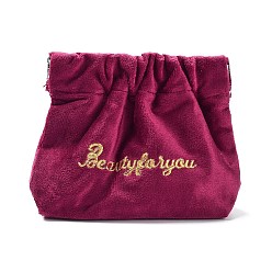Camellia Velvet Spring Snap Closure Change Purse, Embroidered Word Clutch Bags, Storage Pouch for Jewelry Earphone, Rectangle, Camellia, 12x13.5x1.8cm