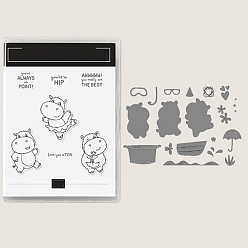 Hippo Clear Silicone Stamps, for DIY Scrapbooking, Photo Album Decorative, Cards Making, Hippo, 140x140mm