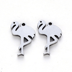 Stainless Steel Color 304 Stainless Steel Pendants, Laser Cut, Flamingos Shape, Stainless Steel Color, 15.5x11x1mm, Hole: 1.2mm