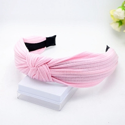 Pearl Pink Cloth Hair Bands for Women, with Plastic Finding, Knot, Pearl Pink, 30~60mm
