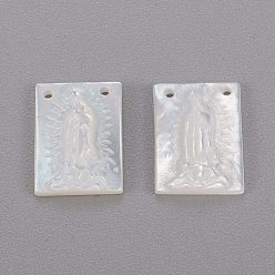 White Shell Natural White Shell Mother of Pearl Shell Charms, Rectangle with Virgin Mary, 10.7x8x2mm, Hole: 0.7mm