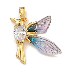 Лиловый Латунь стекло горный хрусталь подвески, со смолой обри, долговечный, реальный 18 k позолоченный, дятел, сирень, 23.5x21x4.5 мм, отверстие : 2.5x3.5 мм