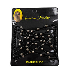 Black Steel Hair Bun Maker, Stretch Double Hair Comb, with Glass Beads and Electroplate ABS Plastic Beads, Black, 75x85mm