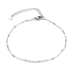 Stainless Steel Color 304 Stainless Steel Cable Chain, Satellite Chain Anklets, with Rondelle Beads and Lobster Claw Clasps, Stainless Steel Color, 8-1/8 inch(20.5cm)