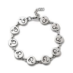 Лео 12 созвездия 304 браслеты-цепочки из нержавеющей стали для женщин, плоско-круглые, цвет нержавеющей стали, Лев, 8-3/8 дюйм (21.4 см)