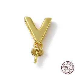 Real 18K Gold Plated 925 Sterling Silver Peg Bails, For Half Drilled Beads, with S925 Stamp, Letter V, Real 18K Gold Plated, 12x6.5mm, Hole: 6x2mm, Pin: 0.8mm