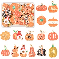 Mixed Color 30Pcs 15 Styles Thanksgiving Day Golden Tone Alloy Enamel Pendants, Pumpkin, Mixed Color, 17~27x14.5~22.5x1.5mm, hole: 1.8~2mm, 2pcs/style