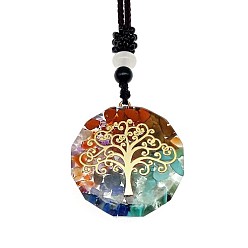 Tree of Life Resin & Natural & Synthetic Mixed Gemstone Pendant Necklaces, Tree of Life, 25.59 inch(65cm)