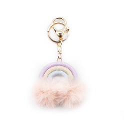 Light pink fur ball rainbow Fashion Plush Ball Pendant Rainbow Keychain Handwoven Bag Decoration Pendant