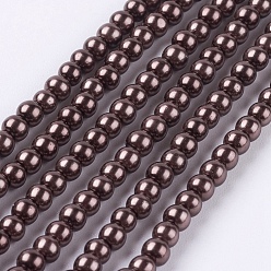 Coconut Brown Eco-Friendly Dyed Glass Pearl Round Beads Strands, Grade A, Cotton Cord Threaded, Coconut Brown, 3~3.5mm, Hole: 0.7~1.1mm, about 135pcs/strand, 15 inch