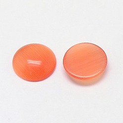 Coral Cat Eye Cabochons, Half Round, Coral, 10x2~3mm
