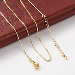 Real 18K Gold Plated Brass Box Chain Necklaces for Women, With 304 Stainless Steel Lobster Clasp, Rack Plating, Lead Free & Cadmium Free, Long-Lasting Plated, Real 18K Gold Plated, 15.98 inch(40.6cm) long+ 50~60mm extender, 0.04 inch(0.1cm)