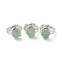 Зеленый Авантюрин Натуральный зеленый авантюрин овальной формы с регулируемым кольцом в виде дельфина, платиновые латунные украшения, без кадмия и без свинца, внутренний диаметр: 18 мм