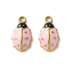 Pink 304 из нержавеющей стали шармы эмали, ионное покрытие (ip), очарование божьей коровки, золотые, розовые, 12.5x7.5x2.5 мм, отверстие : 1.2 мм