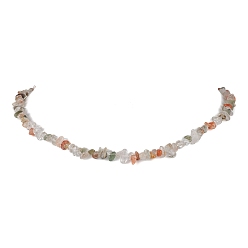 Rutilated Quartz Natural Rutilated Quartz Chip Beaded Necklace, Stainless Steel Color, 15.94~15.98 inch(40.5~40.6cm)