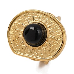 Black Onyx Перстни из натурального черного оникса, овальные с солнечно-золотистым оттенком 304 манжеты из нержавеющей стали для женщин, 22.5 мм, размер США 6 (16.5 мм)