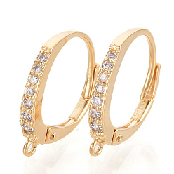 Real 18K Gold Plated Brass Cubic Zirconia Leverback Earring Findings, with Horizontal Loop, Nickel Free, Real 18K Gold Plated, 17x14x2mm, Hole: 1mm, pin: 0.7mm