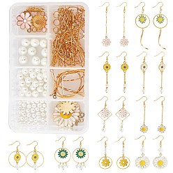 Golden & Light Gold SUNNYCLUE DIY Flower Earring Kits, Including Alloy Enamel Pendants, Brass Earring Hooks, Glass Pearl Beads, Golden & Light Gold