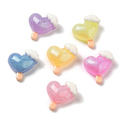Mixed Color Resin Cabochons, Glitter Heart with Cloud, Mixed Color, 19.5x19x8mm