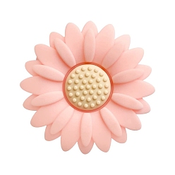Pink Flower Food Grade Eco-Friendly Silicone Focal Beads, Silicone Teething Beads, Pink, 20x20mm
