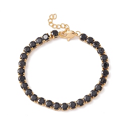 Black Classic Cubic Zirconia Tennis Bracelet, Vacuum Plating 304 Stainless Steel Jewelry for Women, Golden, Black, 7-1/8 inch(18cm)