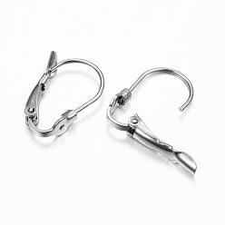Stainless Steel Color 304 Stainless Steel Leverback Earring Findings, Stainless Steel Color, 17x11.5x3mm, Pin: 0.8mm