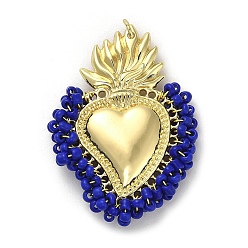 Medium Blue Rack Plating Brass Pendants, Alloy and Clay, Real 18K Gold Plated, Cadmium Free & Lead Free, Long-Lasting Plated, Sacred Heart of Jesus, Medium Blue, 51x38x7.5mm