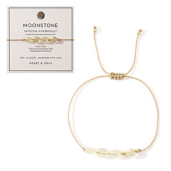 Лунный Камень Браслет в стиле бохо из медных бусин лунного камня с картой, 11 дюйм (28 см)