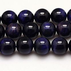 Indigo Natural Tiger Eye Beads Strands, Grade A+, Dyed & Heated, Round, Indigo, 12mm, Hole: 1mm, about 33pcs/strand, 15.75 inch