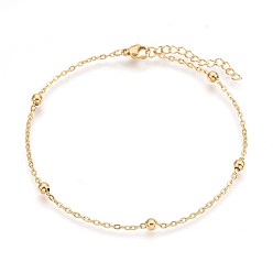 Golden Ion Plating(IP) 304 Stainless Steel Cable Chain Anklets, Golden, 9 inch(22.8cm), 1.7mm