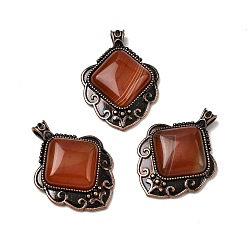 Red Agate Подвески в форме ромба из натурального красного агата (окрашенного и подвергнутого термической обработке)., с винтажной латунной рамкой красного медного оттенка, 40~40.5x29~29.5x7.5 мм, отверстие : 5x3.5 мм