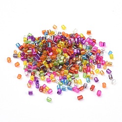Couleur Mélangete Grade une perles de rocaille en verre, hexagone (deux coupes), Argenté, couleur mixte, 1.5~2.5x1.5~2mm, Trou: 0.8mm, environ 2100 pcs / sachet , 450 g / sac