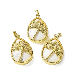 Говлит Природные подвески Говлит, с фурнитурой латунной золотого тона, без свинца и без кадмия, слезинка с подвесками в виде стрекоз, 40~40.5x26~26.5x8.5~9.5 мм, отверстие : 7~8x4.5~5 мм
