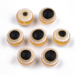 Sandy Brown Round Evil Eye Resin Beads, Sandy Brown, 8x7mm, Hole: 1.8~2mm