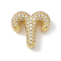 Овен Подвески из латуни с микропаве из прозрачных кубических цирконий в виде двенадцати созвездий, без кадмия и без свинца, долговечный, стойки покрытие, реальный 18 k позолоченный, Овен, 13x13.5x5 мм, отверстие : 3x2 мм