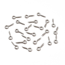 Stainless Steel Color 304 Stainless Steel Screw Eye Pin Peg Bails, For Half Drilled Beads, Stainless Steel Color, 10x4x1mm, Hole: 2mm, Pin: 1mm