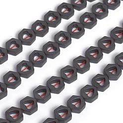 Non-magnetic Hematite Non-magnetic Synthetic Hematite Beads Strands, Frosted, Hexagon with Heart, 7.5x6.5x2.5mm, Hole: 0.8mm, about 59pcs/strand, 15.74 inch(40cm)