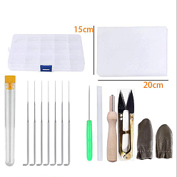 Gold Needle Felting Tool Kits, with Plastic Box, Foam Pat, Needles with Wooden Handle, Glue Sticks, Cutter and Fingerstalls, Gold, 150x100mm
