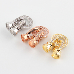 Mixed Color Brass Micro Pave Cubic Zirconia Fold Over Clasps, Mixed Color, 27x11x7mm, Hole: 1mm & 4mm