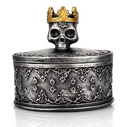 Gray Halloween Skull Resin Jewelry Storage Boxes, Round Case for Earrings, Rings, Bracelets, Tabletop Decoration, Gray, 5.5x8x7.5cm