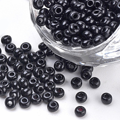 Black Baking Paint Glass Seed Beads, Round, Black, 3x1.5~3mm, Hole: 1mm, about 10000pcs/bag, about 450g/bag