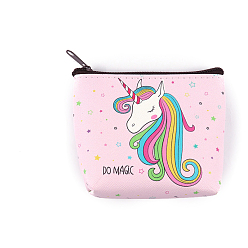 Pink PVC Wallets, Clutch Bag with Zipper, Rectangle with Unicorn Pattern, Pink, 9x10.5x2cm