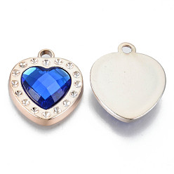 Озёрно--синий Уф покрытие акриловые подвески настройки горный хрусталь, с акриловыми стразами, граненое сердце, золотой свет, Плут синий, футов для 2 мм горного хрусталя, 25x21.5x5.5 мм, отверстие : 2.5 мм