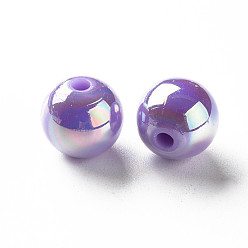 Lilas Perles acryliques opaques, de couleur plaquée ab , ronde, lilas, 12x11mm, Trou: 2.5mm, environ566 pcs / 500 g