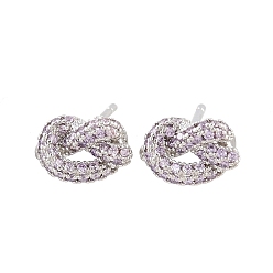 Лиловый Серьги-гвоздики из латуни с микропаве из кубических цирконий, стойки покрытие, долговечный, без кадмия и без свинца, платина, сирень, 7x11.5 мм