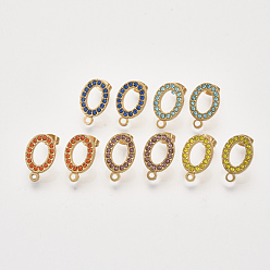 Mixed Color 304 Stainless Steel Stud Earring Findings, with Rhinestone, Loop and Ear Nuts/Earring Backs, Oval, Golden, Mixed Color, 18.5x11.5x2mm, Hole: 1.5mm, Pin: 0.8mm